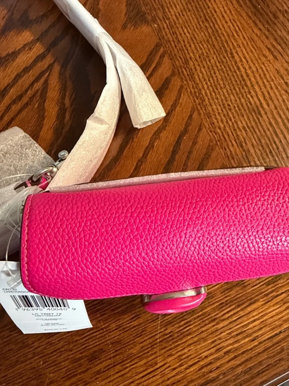 Coach Fuchsia Pebbled Leather Crossbody Wallet with Strap - Picture 6 of 7